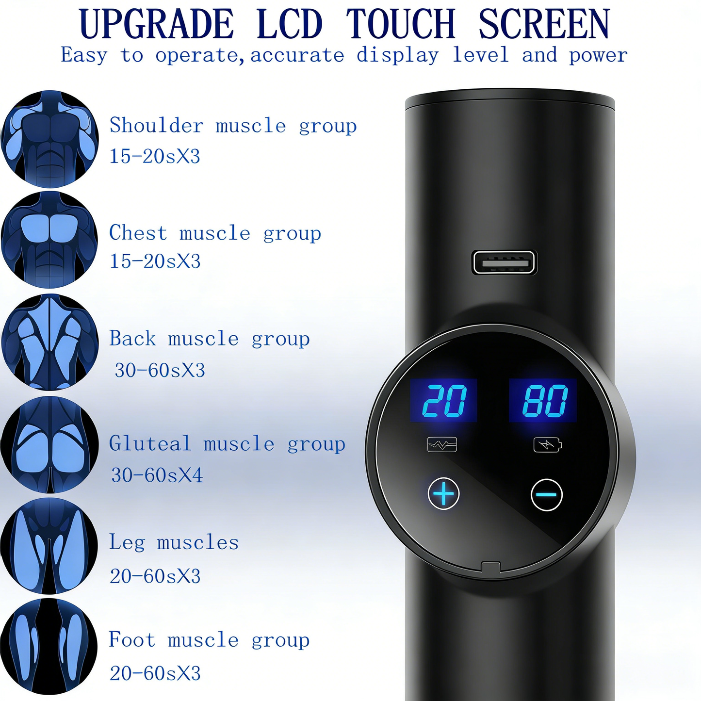 LCD Touch Screen Massage Gun – Deep Tissue Muscle Massager for Post-Workout Recovery & Pain Relief