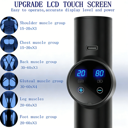 LCD Touch Screen Massage Gun – Deep Tissue Muscle Massager for Post-Workout Recovery & Pain Relief